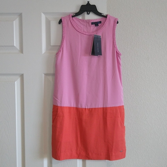 Tommy Hilfiger Other - Tommy Hilfiger girl's sleeveless color block pink & orange shift party dress